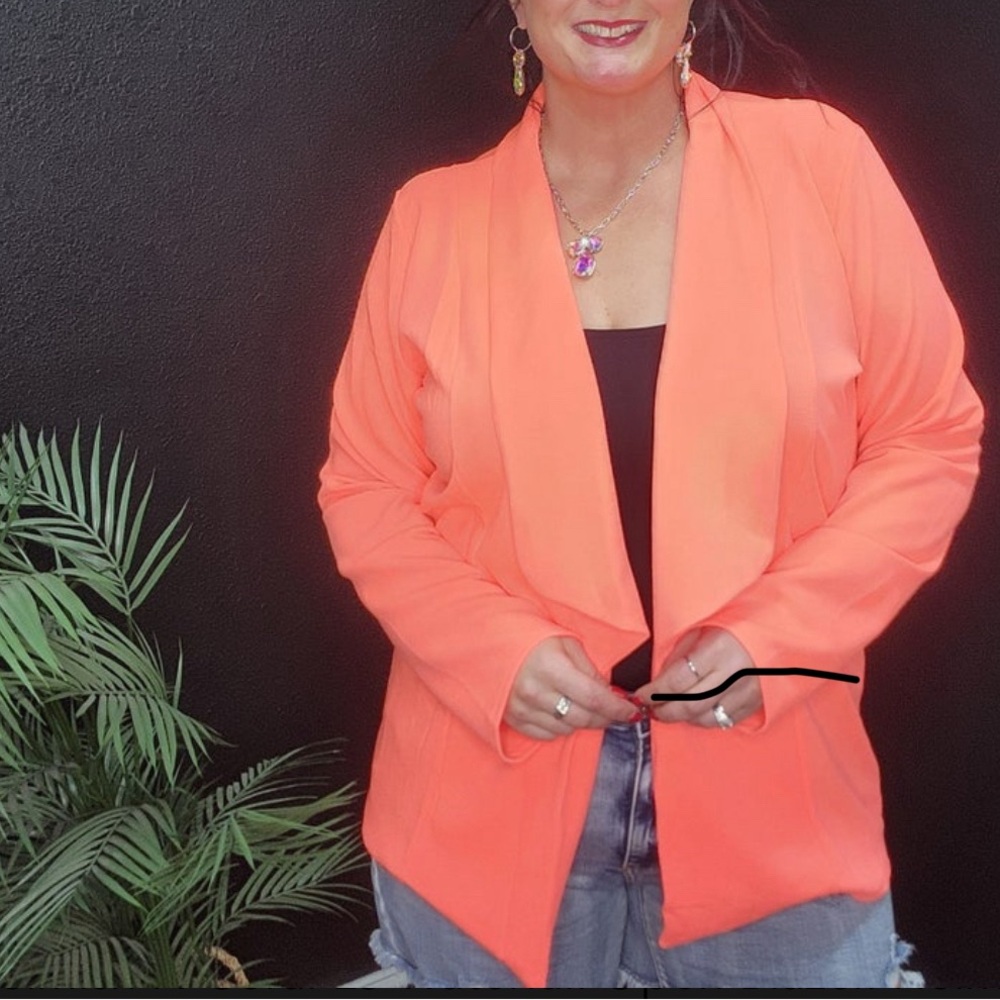 Heimish Neon Coral Long Sleeve Waterfall Open Blazer    Size 1X New with Tag